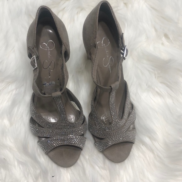 Jessica Simpson taupe  Rhinestone-heels Size 8 - Picture 6 of 8